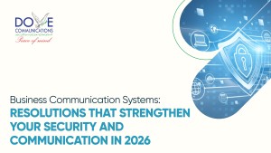 Digital lock icon and device symbols overlaid on a blue background next to the headline: “Resolutions That Strengthen Your Security and Communication in 2026.”